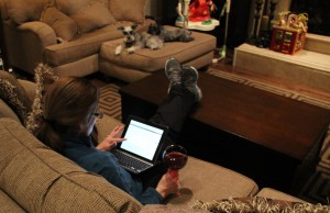 Believe it or not, writing and/or working is my time to unwind.  And the wine helps a lil too. 