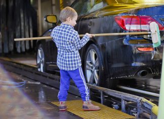 kid washing car