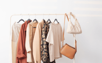 A capsule wardrobe in pretty mauve and neutral tones with 2 handbags