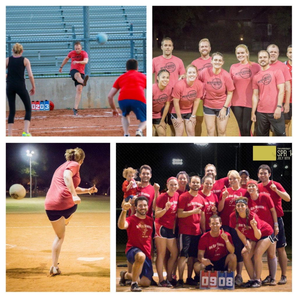 group of photos of kickball