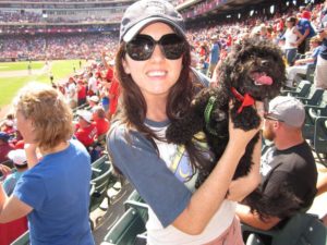 My dog and I enjoying some Rangers baseball before baby. For the record, I have never taken my child to a baseball game. 