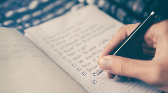 checklist of goals in a notebook