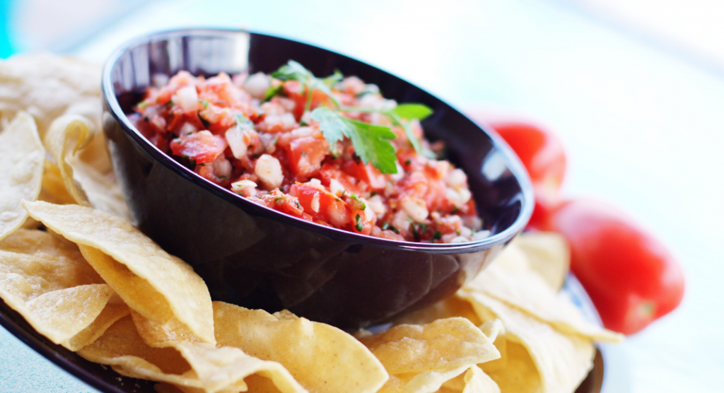 plate of cranberry salsa with torilla chips