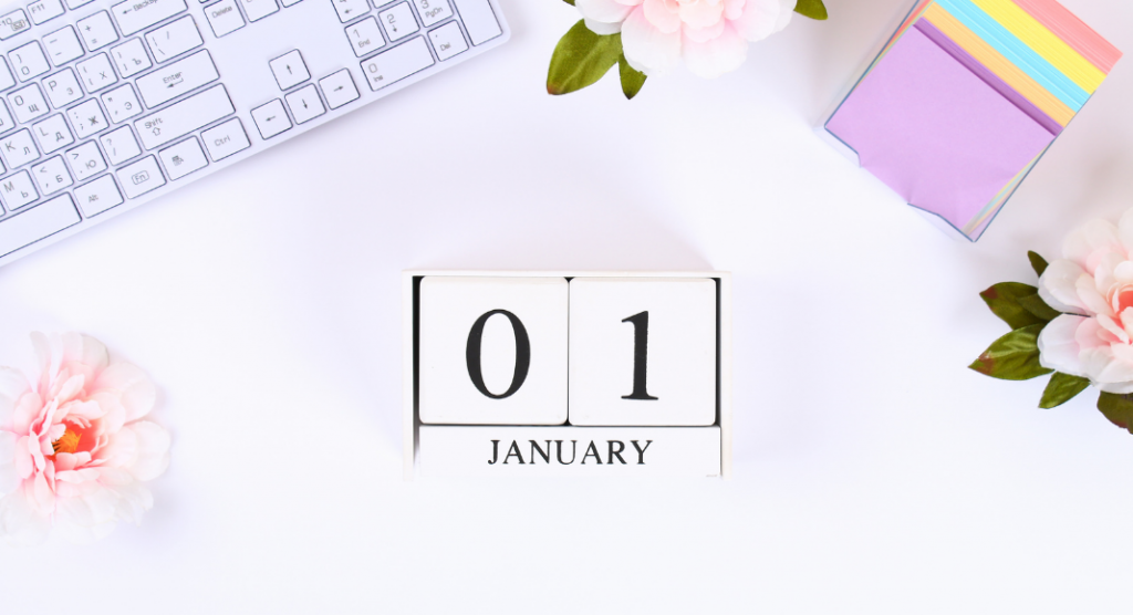 learning to say no to things this year, calendar showing january 1