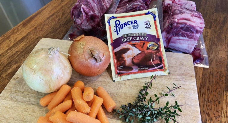 dinner ingredients with pioneer gravy