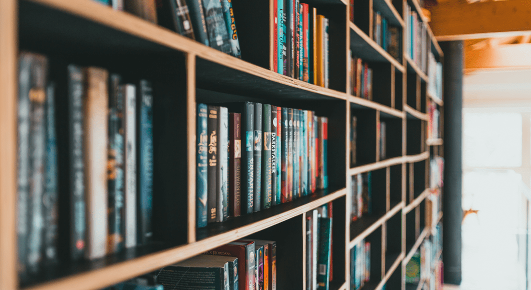 Books on a bookshelf.