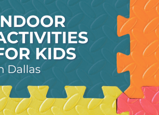 A puzzle play mat with the words "Indoor activities for kids in Dallas."