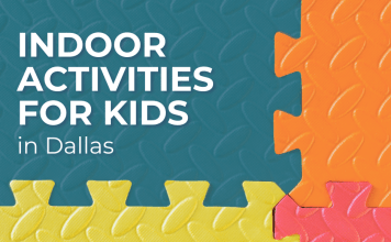 A puzzle play mat with the words "Indoor activities for kids in Dallas."