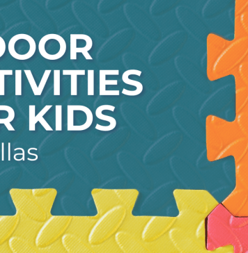 A puzzle play mat with the words "Indoor activities for kids in Dallas."