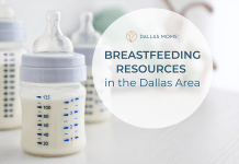 A bottle of milk next to the title, Dallas Moms breastfeeding resources in the Dallas area