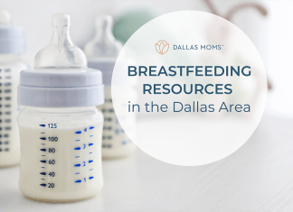 A bottle of milk next to the title, Dallas Moms breastfeeding resources in the Dallas area