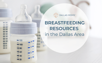 A bottle of milk next to the title, Dallas Moms breastfeeding resources in the Dallas area