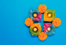 Colorful Diwali diyas and candles