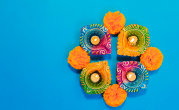 Colorful Diwali diyas and candles