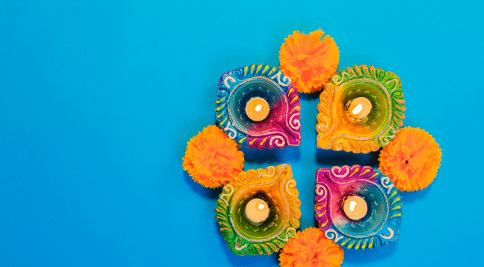 Colorful Diwali diyas and candles