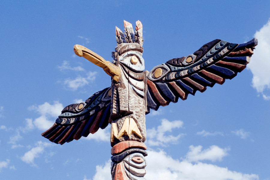 Native American totem pole resembles a bird of prey